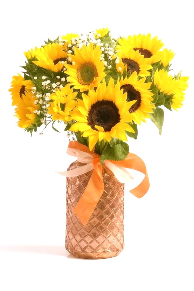 SPECTACULAR SUNNY- sunflowers in lovely glass vase display 
